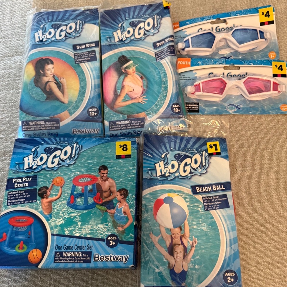 Inflatable Pool Toy Bundle H2OGO Bestway Goggles Beach Ball Game Multi OS